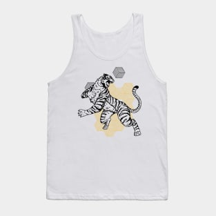 Retro Black & Gold Tiger on the Attack // Vintage Geometric Shapes Background Tank Top